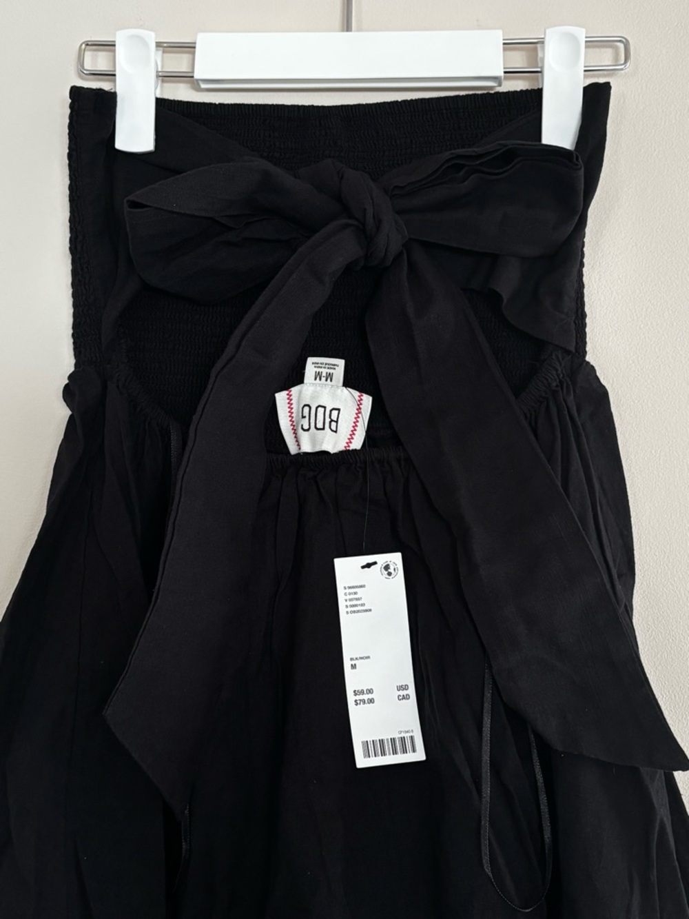 NWT BDG Strapless Babydoll Mini Dress with Tie-Back Bow Sz Medium Black Cotton
